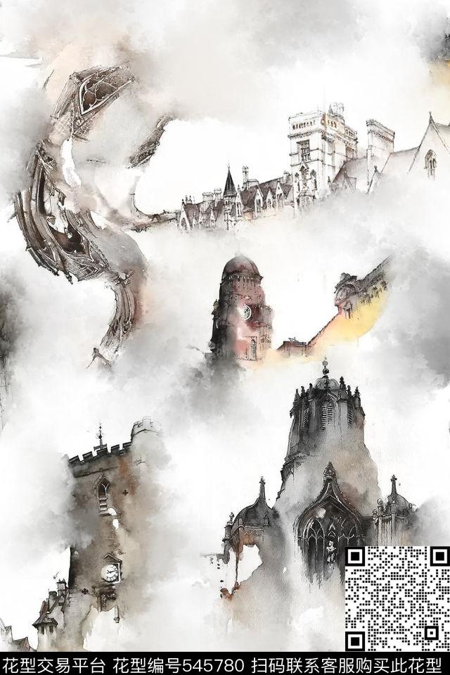 建筑时尚手绘数码印花华亿平台下载（图片编号: 545780） - 瓦栏（Walan）