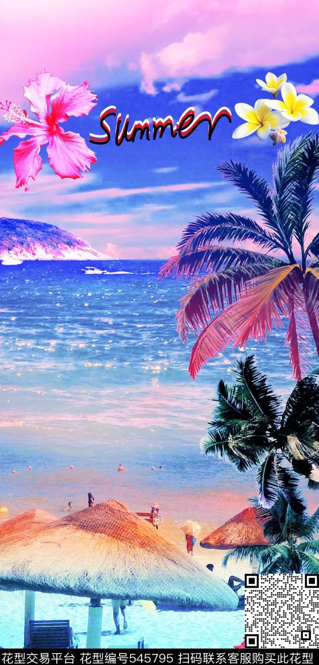 热带风景时尚沙滩度假定位华亿平台海滩椰树风景定位华亿平台数码印花华亿平台下载（图片编号: 545795） - 瓦栏（Walan）