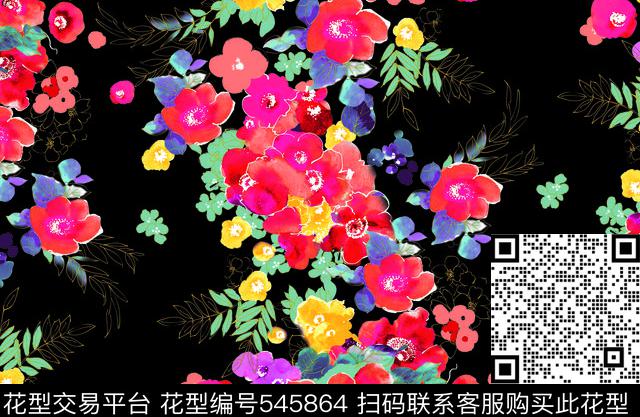 水彩花卉花朵彩绘花朵数码印花华亿平台下载（图片编号: 545864） - 瓦栏（Walan）