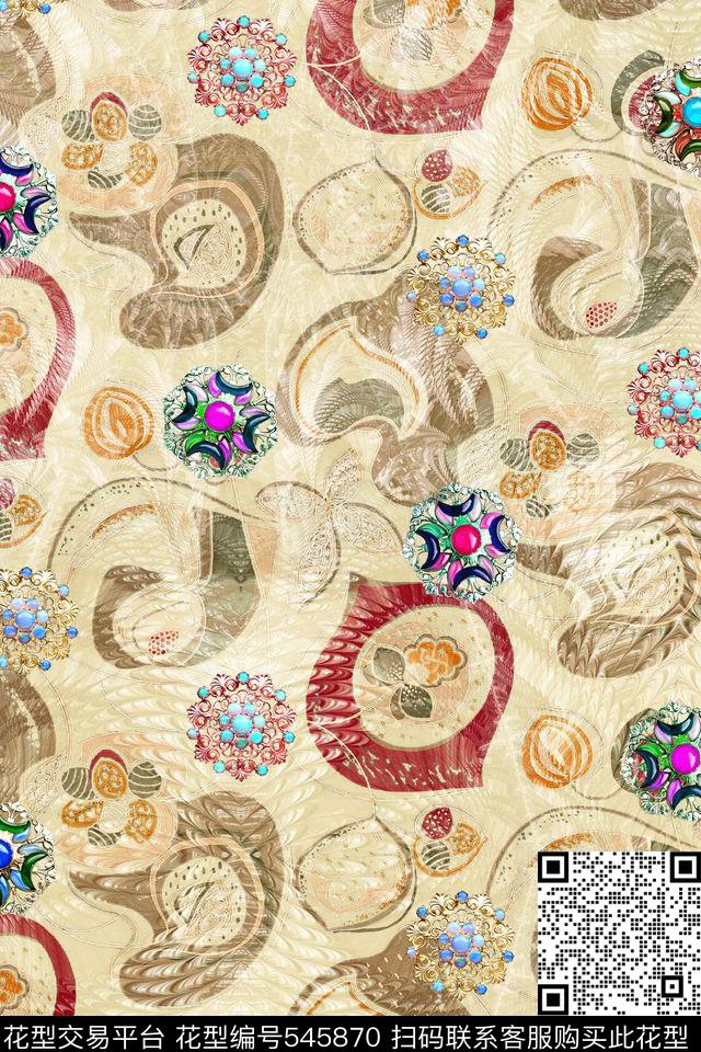 复古珠宝花卉数码印花华亿平台下载（图片编号: 545870） - 瓦栏（Walan）