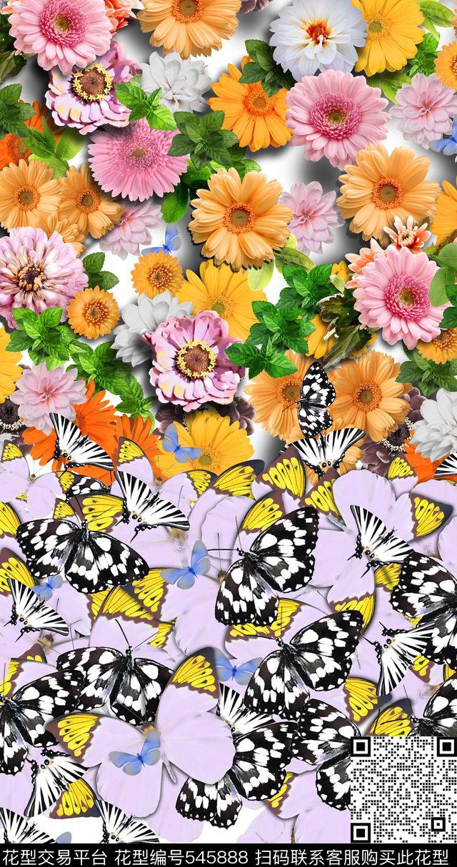 长裙定位蝴蝶数码印花华亿平台下载（图片编号: 545888） - 瓦栏（Walan）