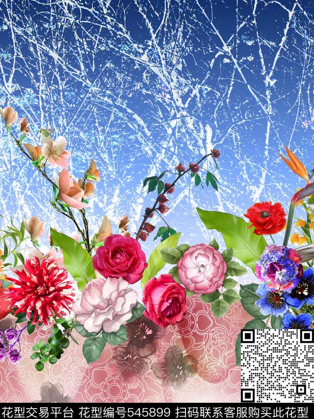 花卉纹理定位数码印花华亿平台下载（图片编号: 545899） - 瓦栏（Walan）