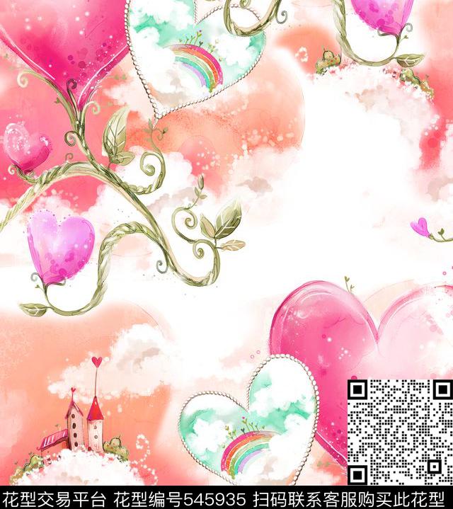 心形植物藤蔓数码印花华亿平台下载（图片编号: 545935） - 瓦栏（Walan）