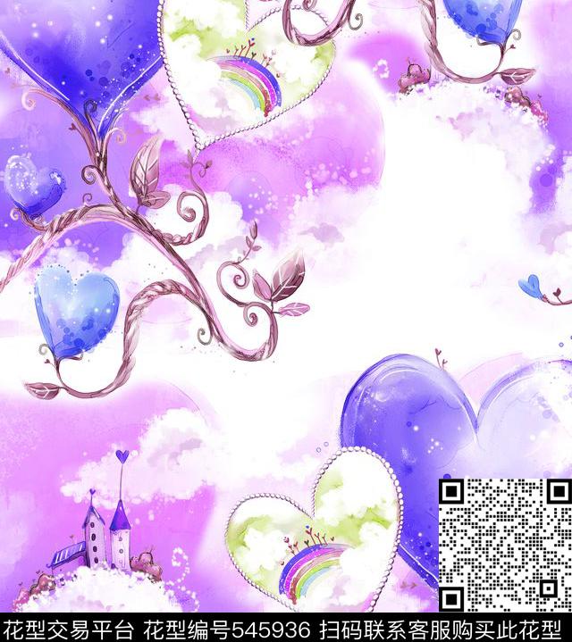 心形植物藤蔓数码印花华亿平台下载（图片编号: 545936） - 瓦栏（Walan）