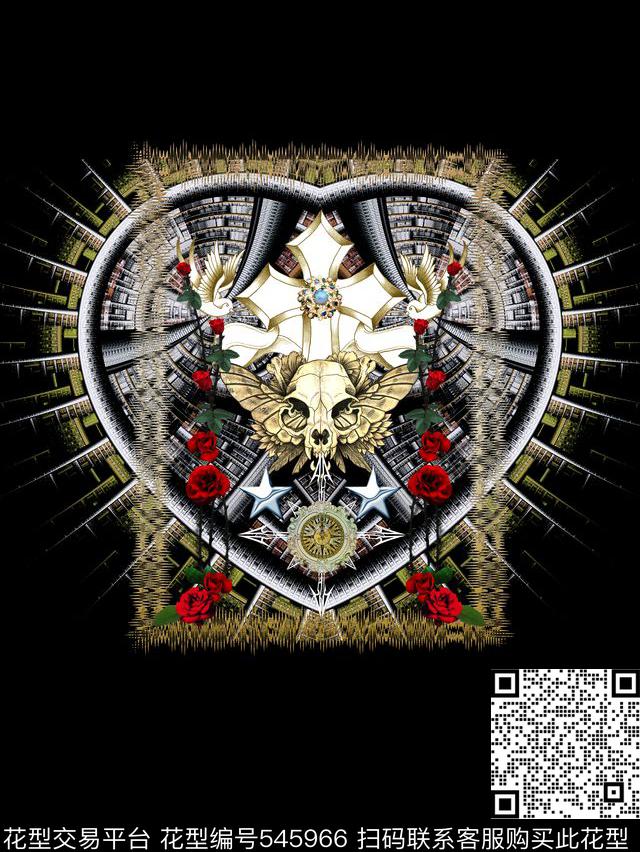复古骷髅头花卉数码印花华亿平台下载（图片编号: 545966） - 瓦栏（Walan）