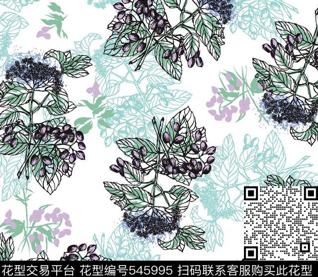 花蕊叶子服装传统印花华亿平台下载（图片编号: 545995） - 瓦栏（Walan）