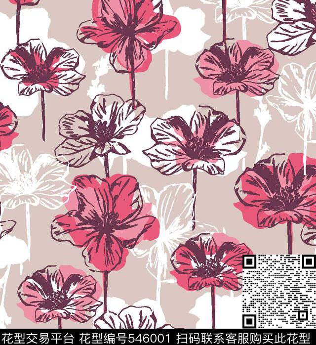 花卉服装线条传统印花华亿平台下载（图片编号: 546001） - 瓦栏（Walan）