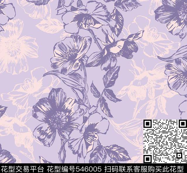 花卉叶子服装传统印花华亿平台下载（图片编号: 546005） - 瓦栏（Walan）