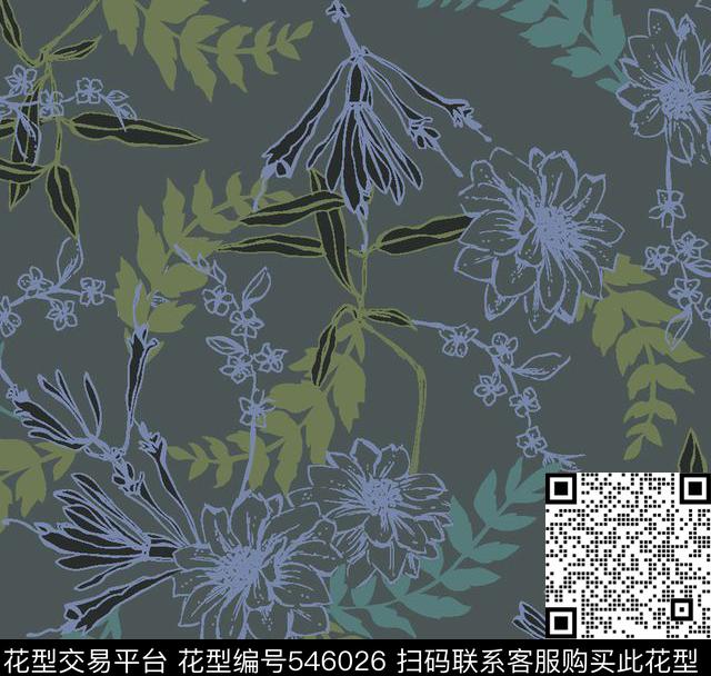 叶子花朵服装传统印花华亿平台下载（图片编号: 546026） - 瓦栏（Walan）