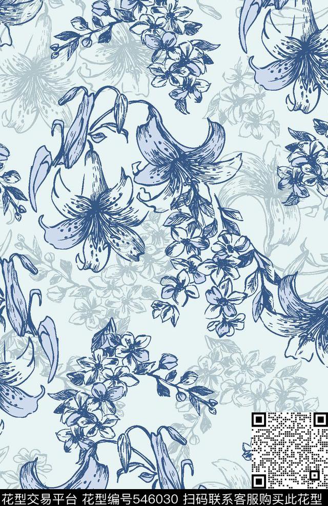 百合叶子服装传统印花华亿平台下载（图片编号: 546030） - 瓦栏（Walan）