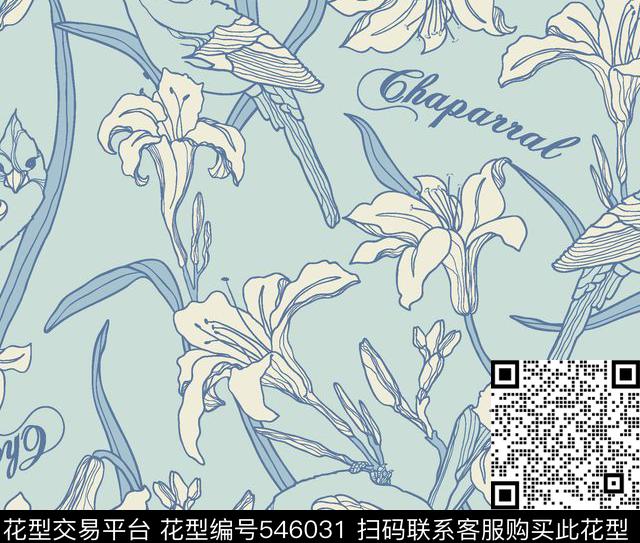 麻雀字母花卉传统印花华亿平台下载（图片编号: 546031） - 瓦栏（Walan）