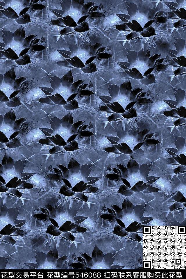 抽象手绘荷花荷叶流行时尚抽象个性满版服装箱包流行时尚数码印花华亿平台下载（图片编号: 546088） - 瓦栏（Walan）