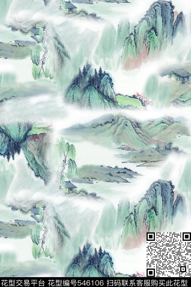 祖国大好河山山水画休闲山水画水墨中国风数码印花华亿平台下载（图片编号: 546106） - 瓦栏（Walan）