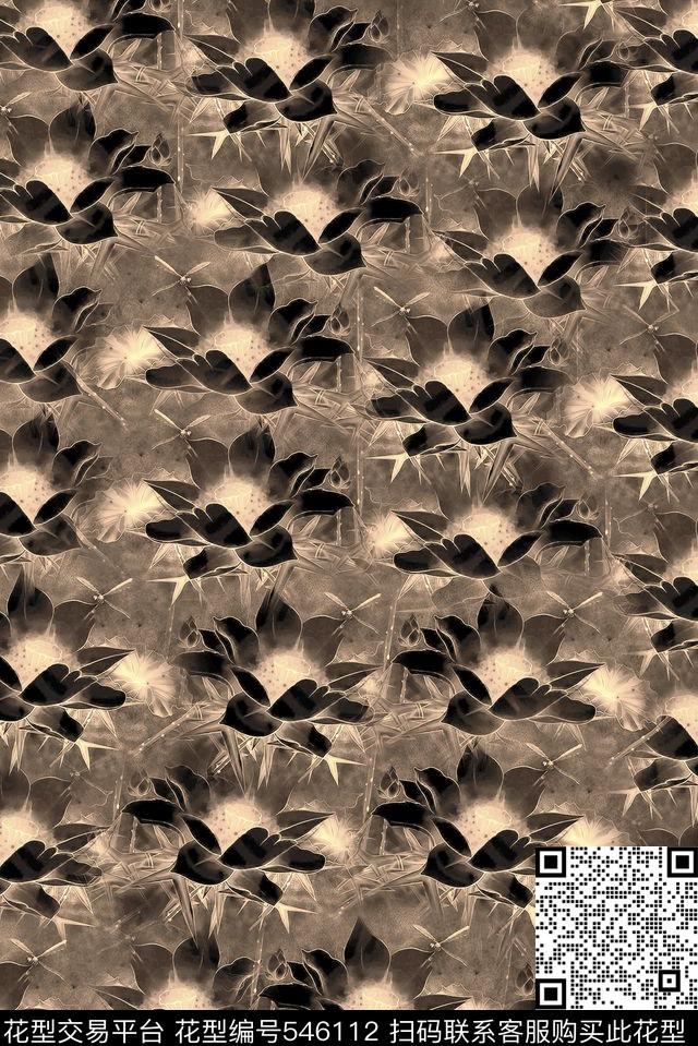 抽象荷花荷叶流行时尚抽象个性满版服装箱包流行时尚数码印花华亿平台下载（图片编号: 546112） - 瓦栏（Walan）