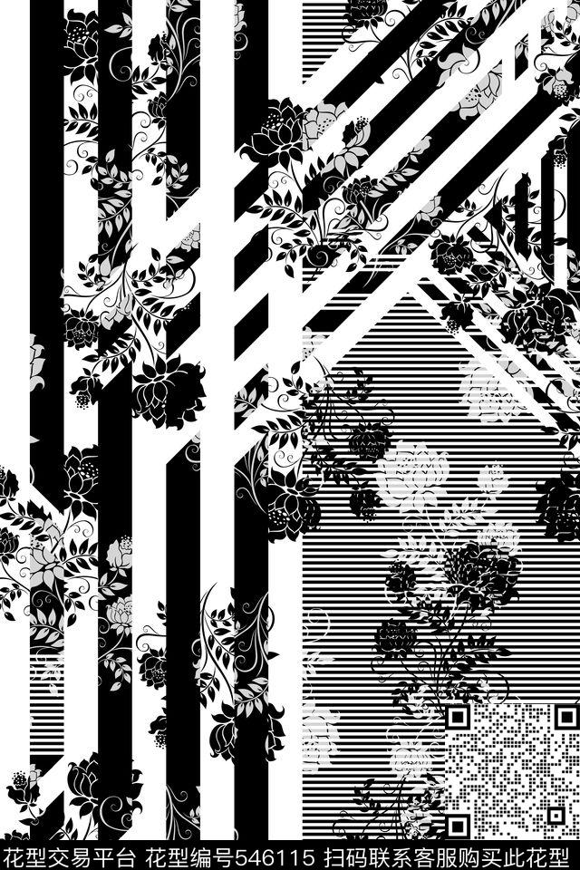 休闲时尚几何手绘花卉线条手绘几何线条民族花卉服装面料华亿平台传统印花华亿平台下载（图片编号: 546115） - 瓦栏（Walan）