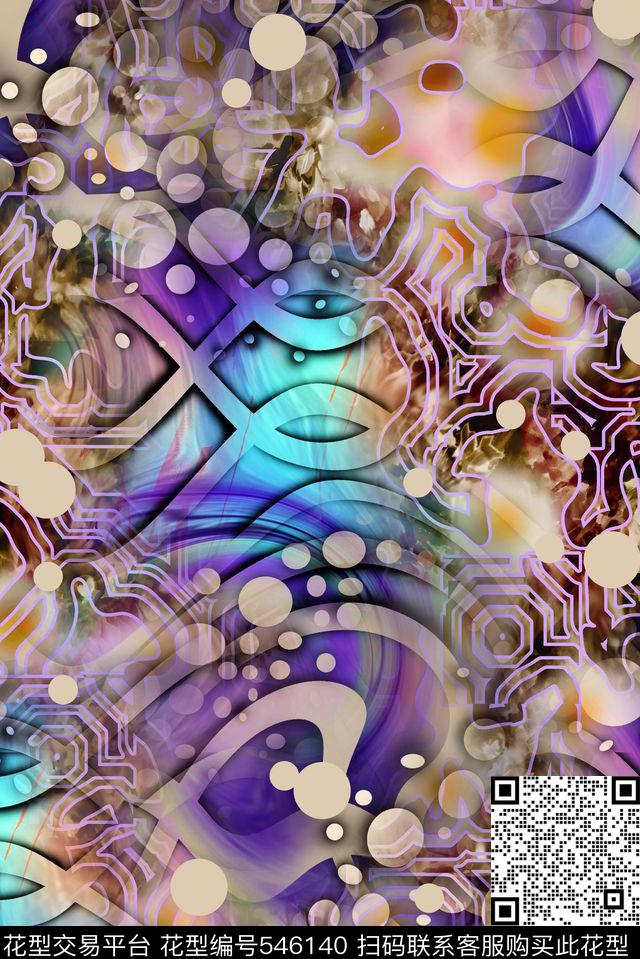 欧美大气抽象几何炫彩大气数码印花华亿平台下载（图片编号: 546140） - 瓦栏（Walan）