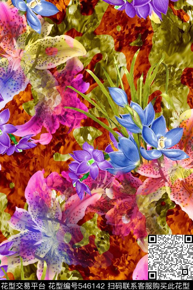 大气中国风手绘大气炫彩大气数码印花华亿平台下载（图片编号: 546142） - 瓦栏（Walan）