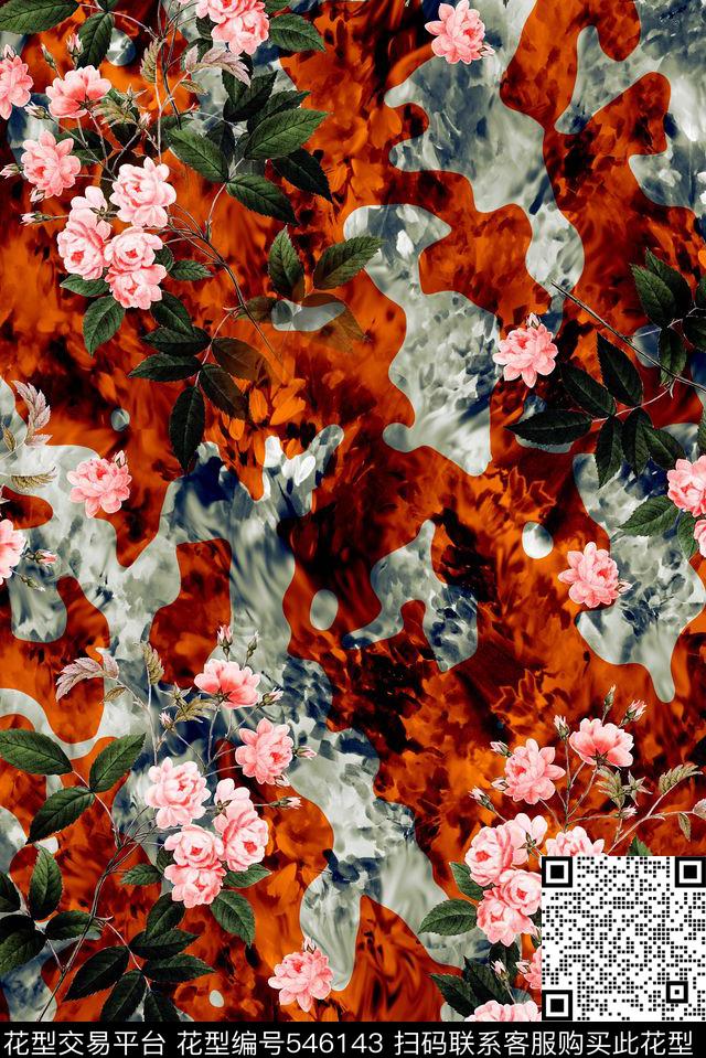 手绘花朵大气水彩炫彩动感数码印花华亿平台下载（图片编号: 546143） - 瓦栏（Walan）