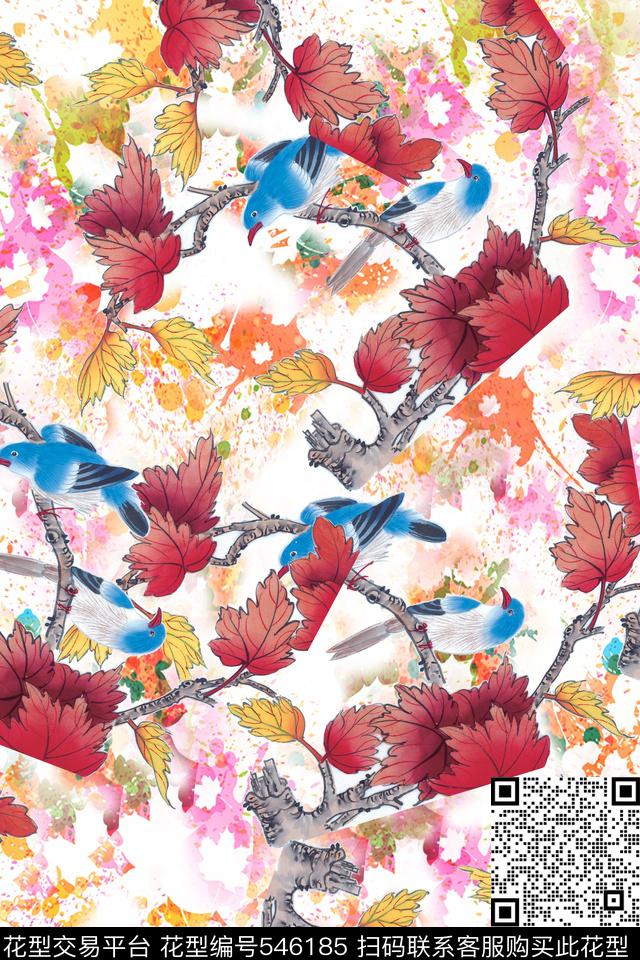 花卉时尚水墨数码印花华亿平台下载（图片编号: 546185） - 瓦栏（Walan）