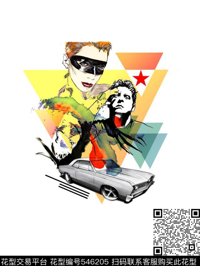 手绘人物定位T恤数码印花华亿平台下载（图片编号: 546205） - 瓦栏（Walan）