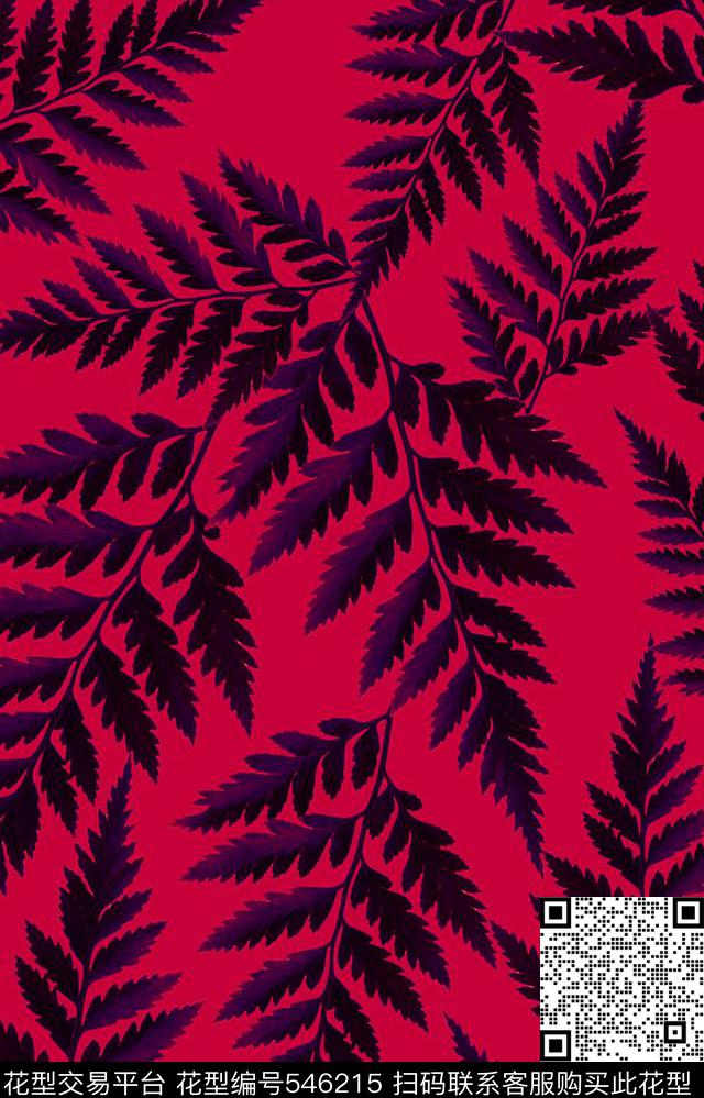 欧美流行时尚手绘幻彩树叶田园风数码印花华亿平台下载（图片编号: 546215） - 瓦栏（Walan）
