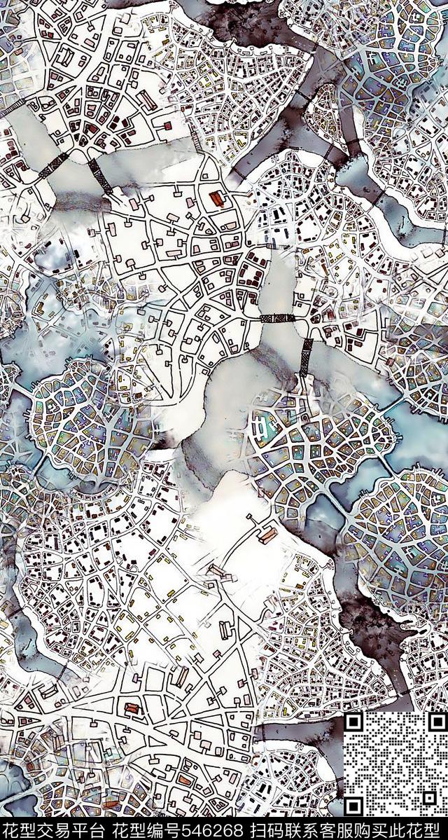 水彩手绘地图交通数码印花华亿平台下载（图片编号: 546268） - 瓦栏（Walan）