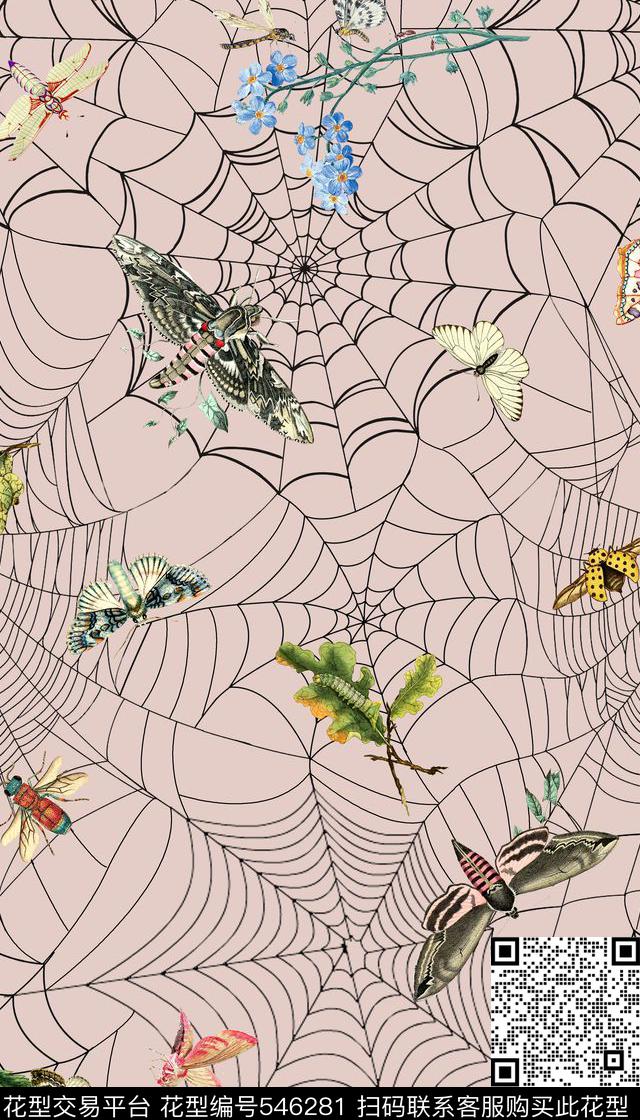 时尚蜘蛛网蝴蝶数码印花华亿平台下载（图片编号: 546281） - 瓦栏（Walan）