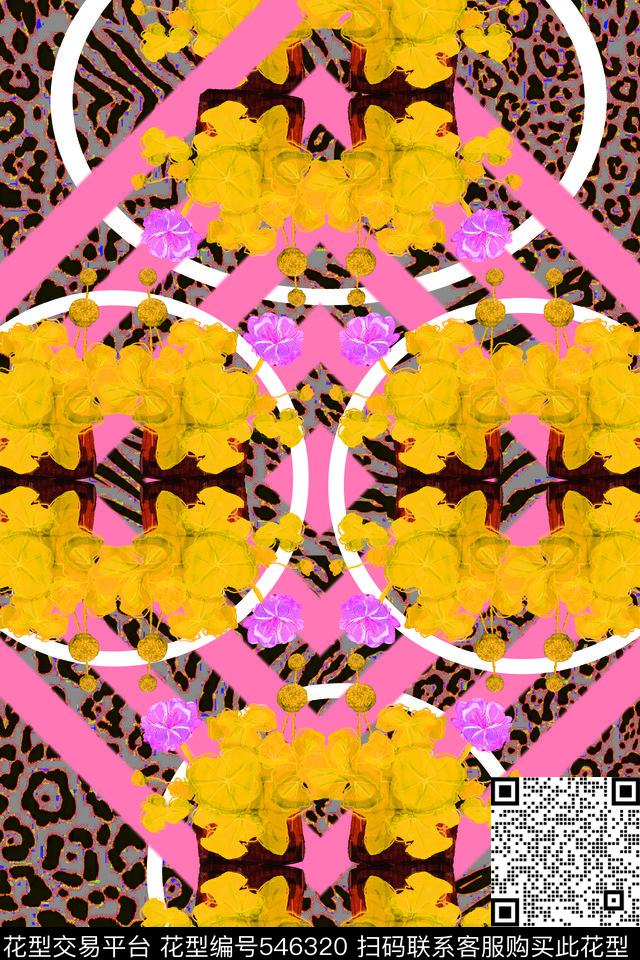 流行时尚豹纹手绘几何数码印花华亿平台下载（图片编号: 546320） - 瓦栏（Walan）