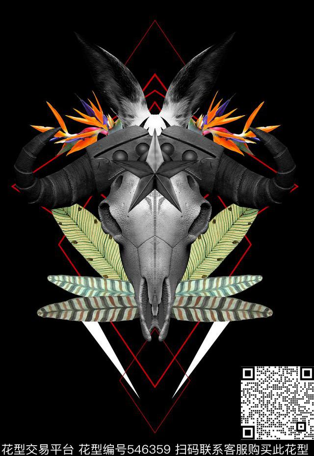 潮流时尚定位羊头个性创意印花数码印花华亿平台下载（图片编号: 546359） - 瓦栏（Walan）