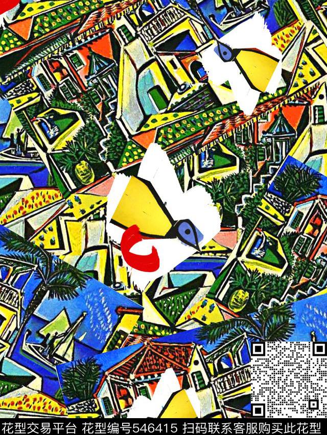 时尚潮流艺术拼块趣味卡通数码印花华亿平台下载（图片编号: 546415） - 瓦栏（Walan）