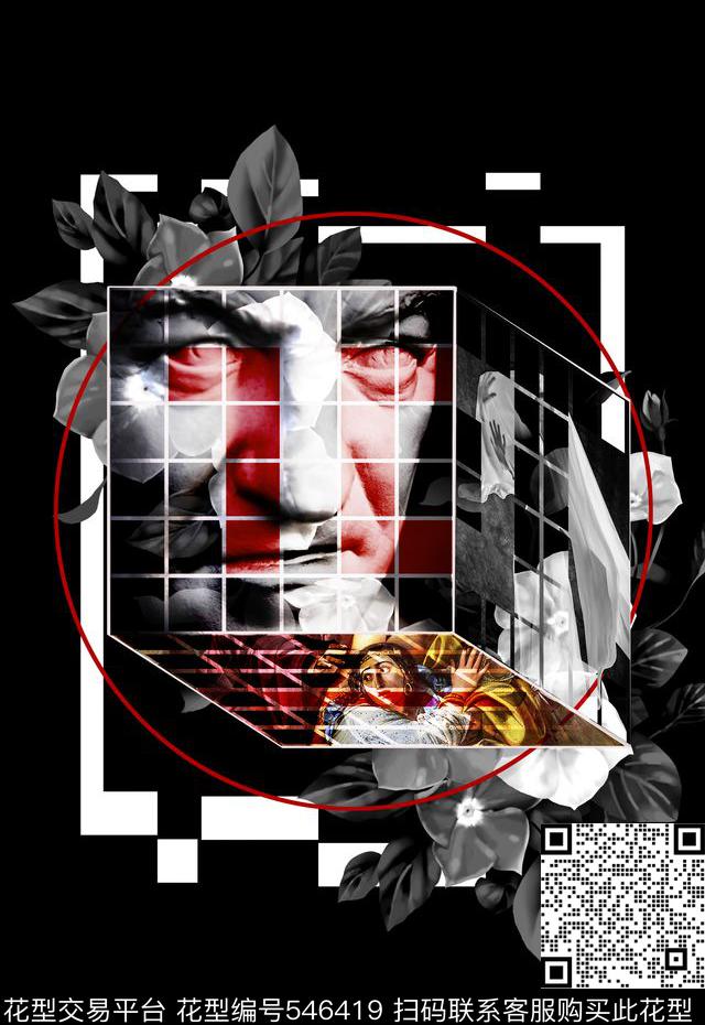 创意抽象人物个性时尚立体几何组合数码印花华亿平台下载（图片编号: 546419） - 瓦栏（Walan）