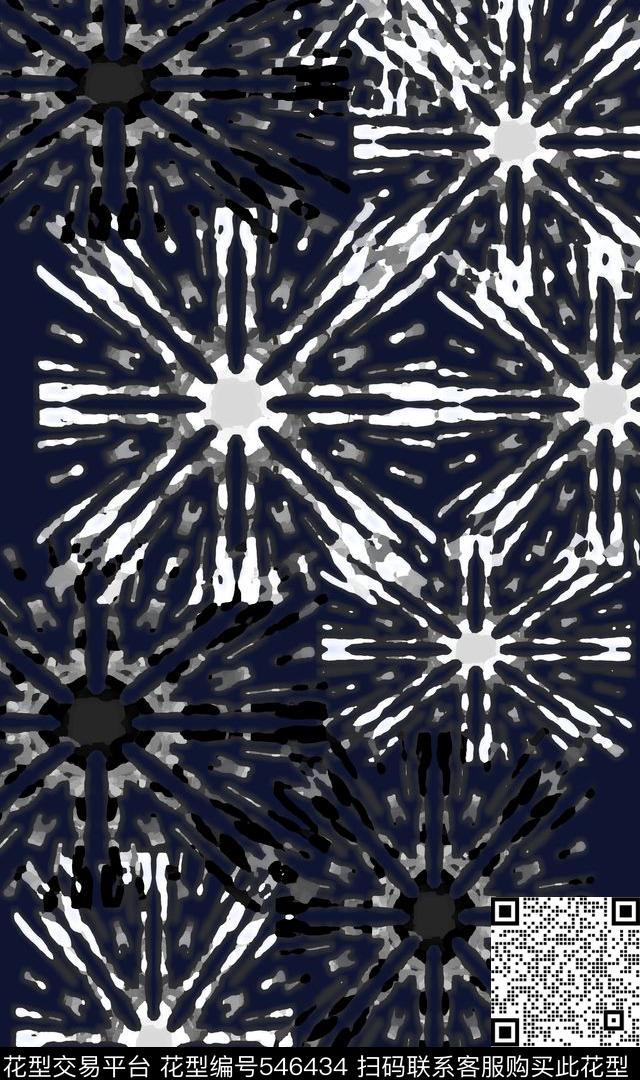 民族风图案青蓝雅韵抽象时尚数码印花华亿平台下载（图片编号: 546434） - 瓦栏（Walan）