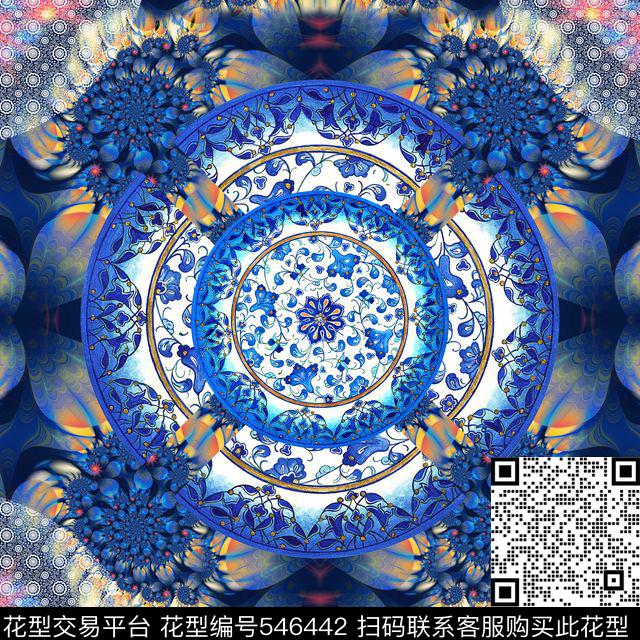 潮流时尚抽象花卉方巾数码印花华亿平台下载（图片编号: 546442） - 瓦栏（Walan）