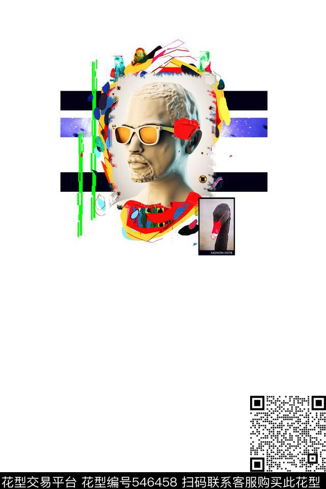 彩墨底黑天鹅流行时尚数码印花华亿平台下载（图片编号: 546458） - 瓦栏（Walan）