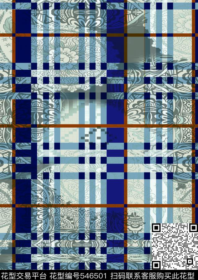 暗花复古格子传统印花华亿平台下载（图片编号: 546501） - 瓦栏（Walan）