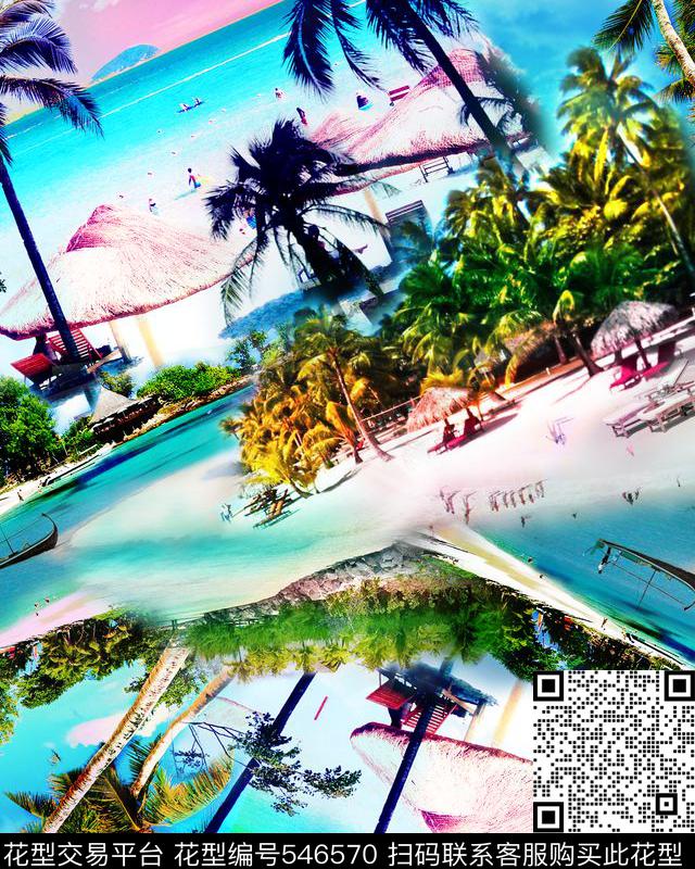热带风景夏威夷风景定位华亿平台热带椰树数码印花华亿平台下载（图片编号: 546570） - 瓦栏（Walan）