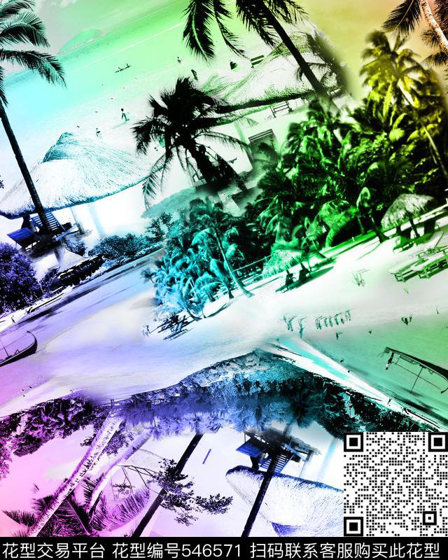 热带风景夏威夷风景定位华亿平台热带椰树数码印花华亿平台下载（图片编号: 546571） - 瓦栏（Walan）
