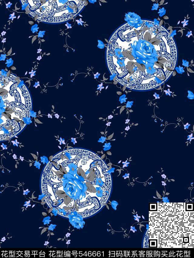 时尚中国风青花传统印花华亿平台下载（图片编号: 546661） - 瓦栏（Walan）