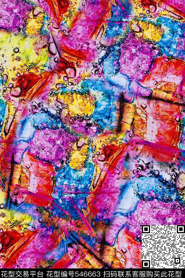 抽象水粉画水珠数码印花华亿平台下载（图片编号: 546663） - 瓦栏（Walan）