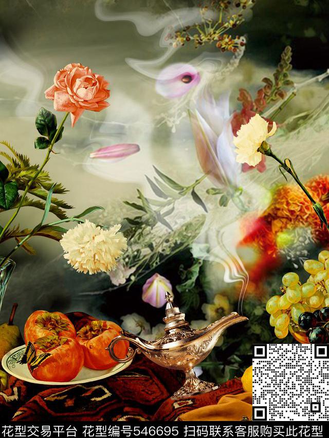定位花卉欧式贵族风数码印花华亿平台下载（图片编号: 546695） - 瓦栏（Walan）