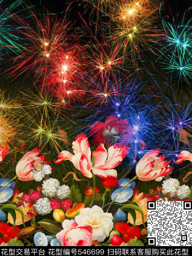 花卉烟花唯美数码印花华亿平台下载（图片编号: 546699） - 瓦栏（Walan）