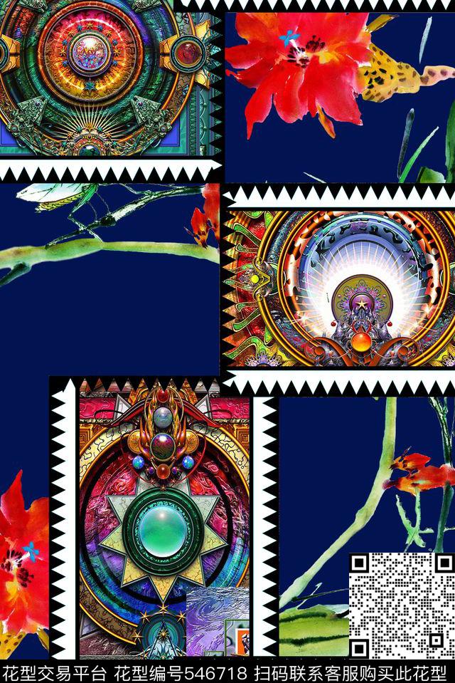 服装设计几何花卉时尚大牌欧美风格数码印花华亿平台下载（图片编号: 546718） - 瓦栏（Walan）