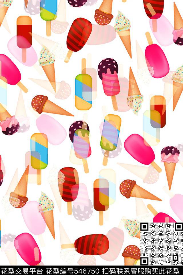卡通炫彩冰淇淋数码印花华亿平台下载（图片编号: 546750） - 瓦栏（Walan）