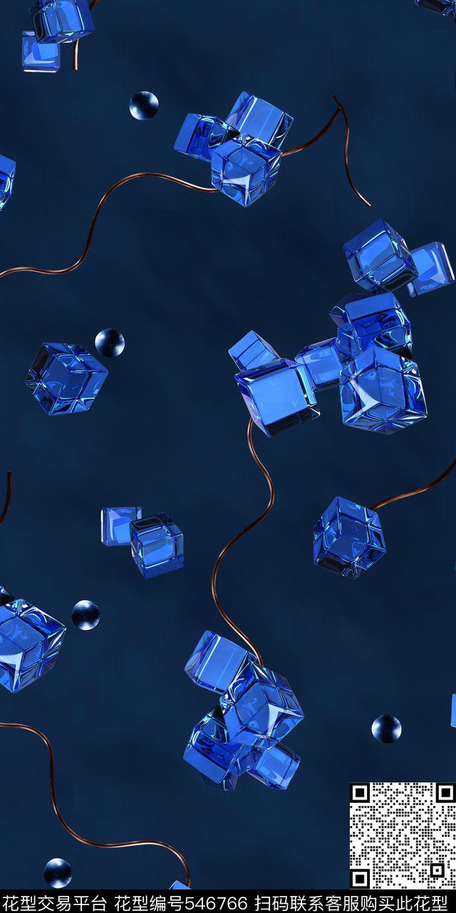 不规则几何蓝底水晶数码印花华亿平台下载（图片编号: 546766） - 瓦栏（Walan）