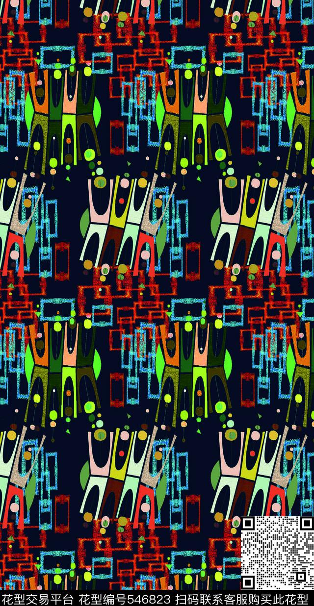 人物卡通时尚男装条纹混搭数码印花华亿平台下载（图片编号: 546823） - 瓦栏（Walan）