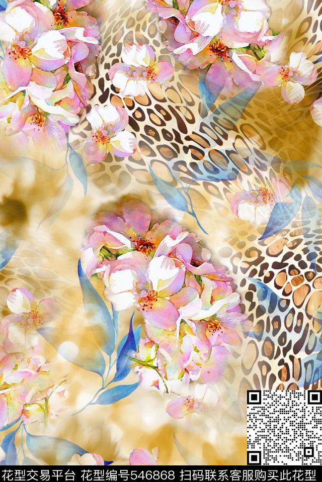 大气欧美风手绘花朵动物数码印花华亿平台下载（图片编号: 546868） - 瓦栏（Walan）