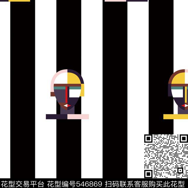 抽象人像几何图案条纹印花传统印花华亿平台下载（图片编号: 546869） - 瓦栏（Walan）