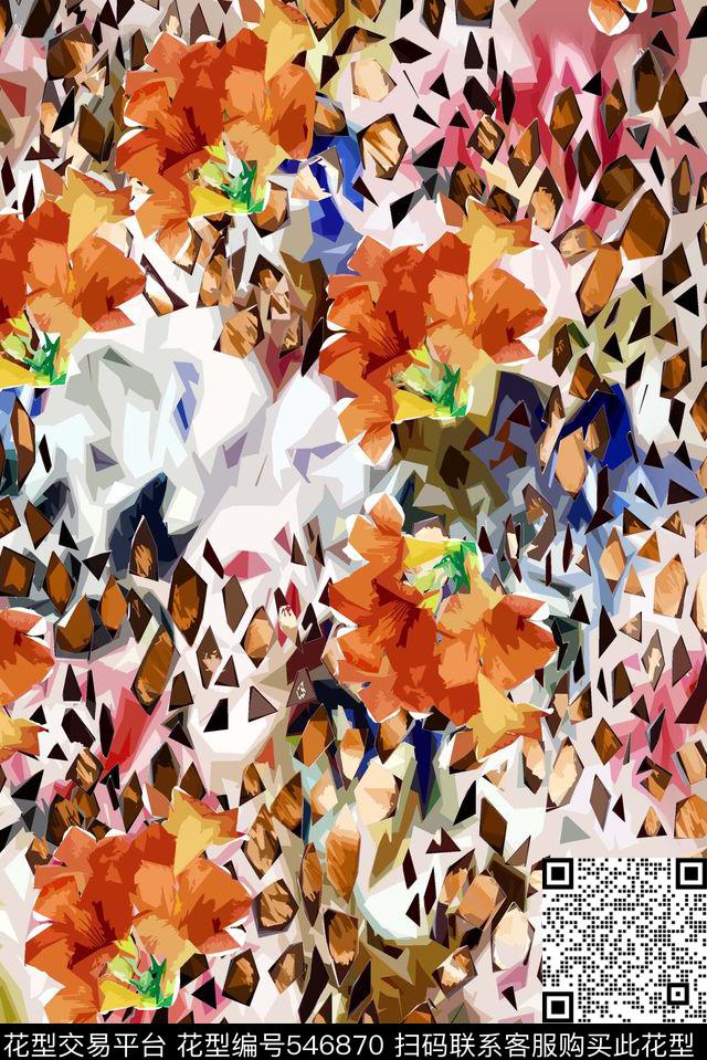 时尚女装抽象花朵动物装饰数码印花华亿平台下载（图片编号: 546870） - 瓦栏（Walan）