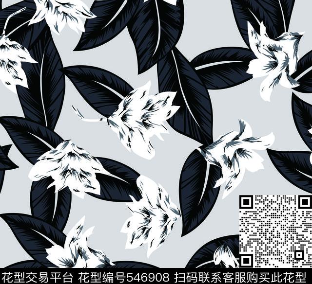 欧美复古桂花叶子印花连衣裙传统印花华亿平台下载（图片编号: 546908） - 瓦栏（Walan）