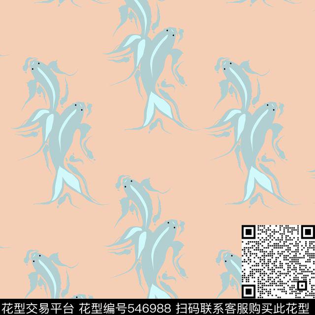 流行时尚手绘鱼传统印花华亿平台下载（图片编号: 546988） - 瓦栏（Walan）